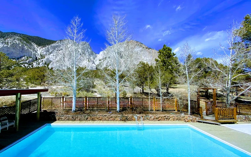 Guest ranch cabins at Deer Valley Ranch on Chalk Creek road in Nathrop, near the hot springs by Buena Vista, Colorado