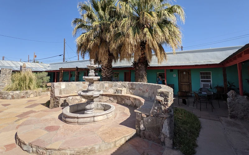 Fire Water Lodge private outdoor geothermal mineral tub, Truth or Consequences hot springs hotels, New Mexico
