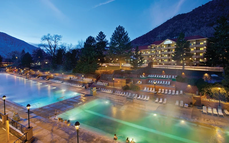 Glenwood Hot Springs Lodge beside the Grand Pool at the hot springs in Glenwood Springs, Colorado