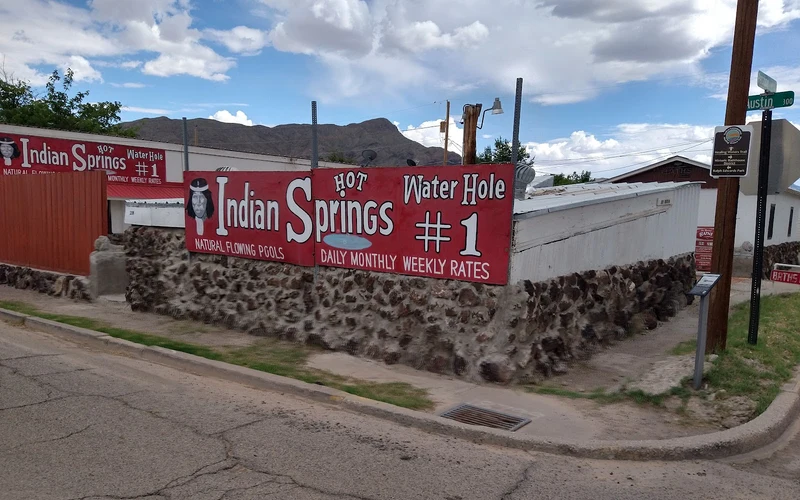 Indian Springs Bath Houses historic bathhouse exterior on Austin Street, Truth or Consequences hot springs, New Mexico