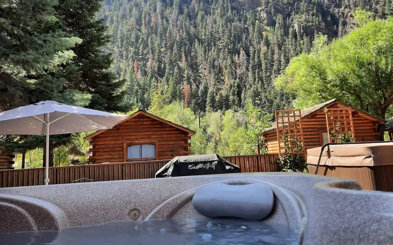 Riverside cabins at Ouray Riverside Resort near the Ouray hot springs, Colorado