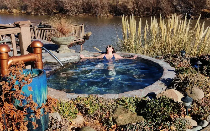 Riverbend Hot Springs outdoor riverside mineral pools on the Rio Grande, Truth or Consequences hot springs, New Mexico