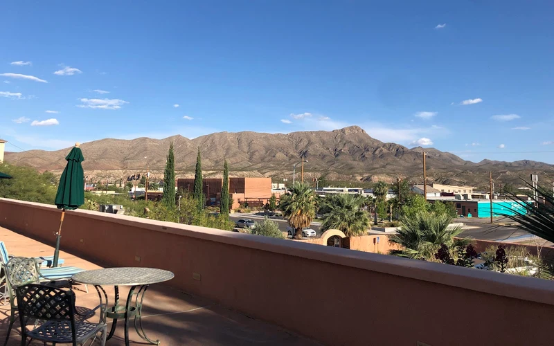 Sierra Grande lodge private 104°F geothermal soaking tub, Truth or Consequences hot springs hotels, New Mexico