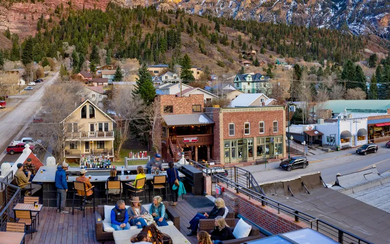The Imogene Hotel and rooftop bar on Main Street near the Ouray hot springs, Colorado